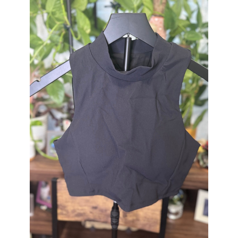 Women's Werk Black Ribbed Crop Top L - Picture 6 of 11